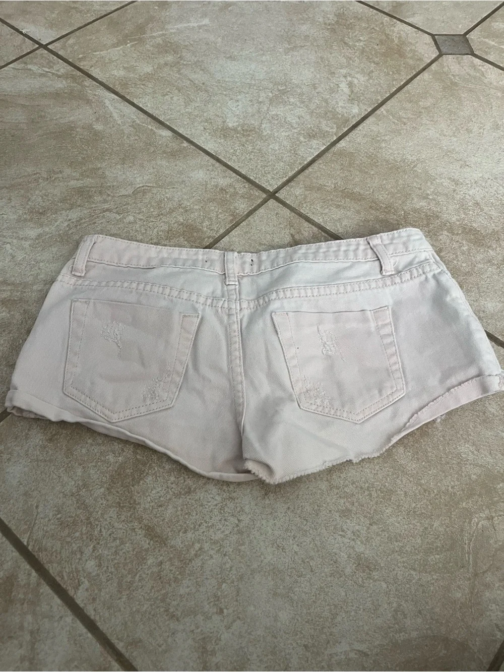 Womens Light Pink Distressed Denim Shorts